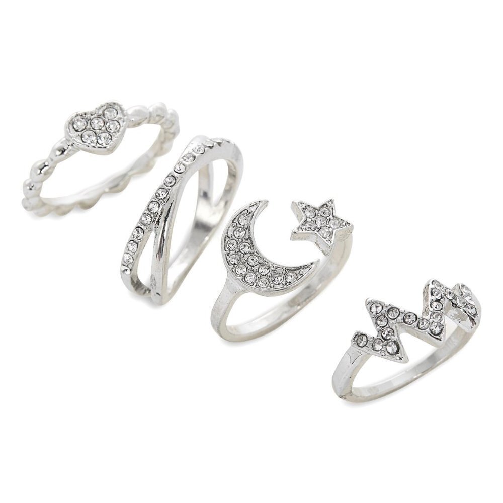 BP. Nordstrom Silver Sparkling Crystal Ring Set 4pc Size Medium Rings Jewelry A5